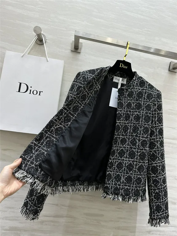 Dior quilted wool fringed coat